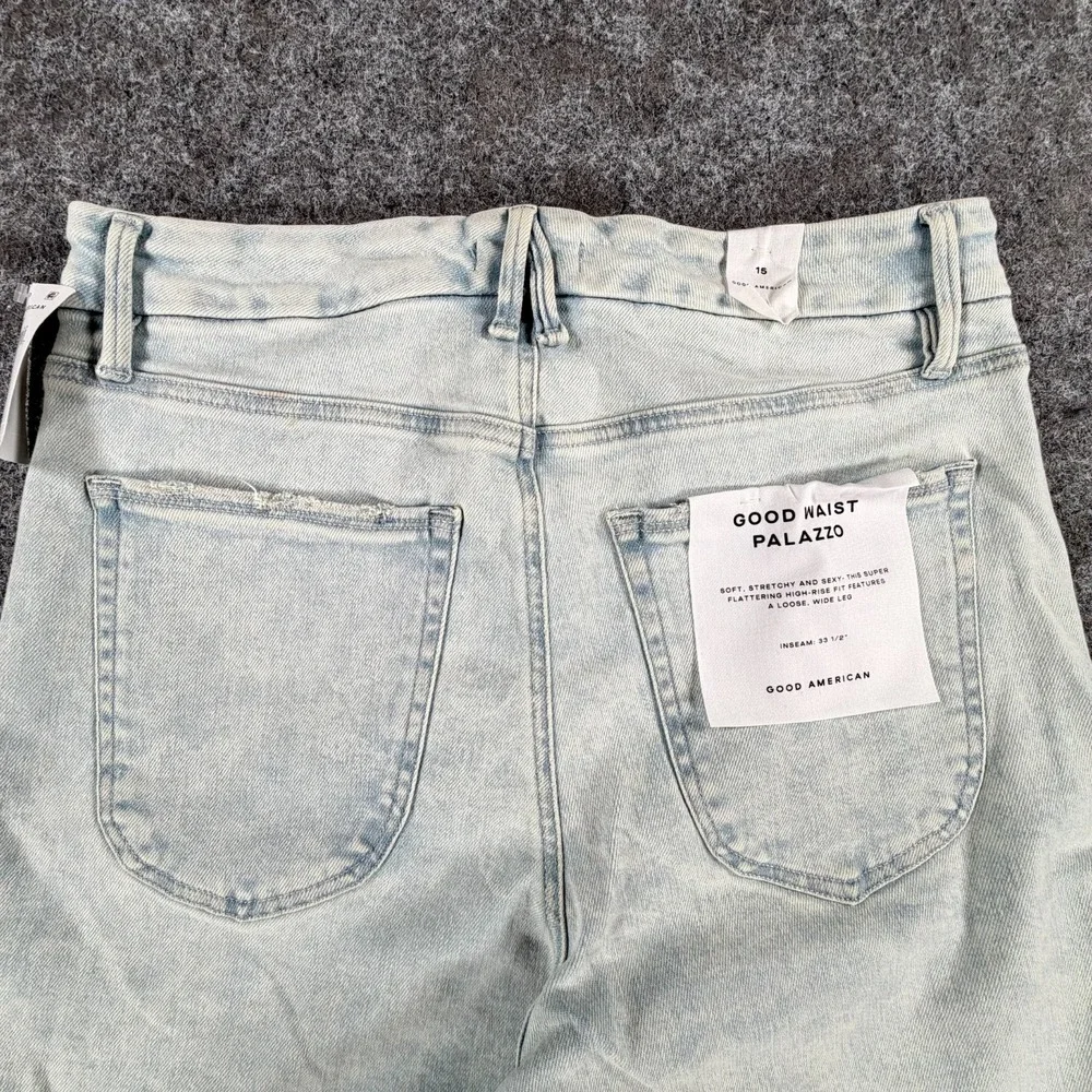 NWT Good‎ American Good Waist Palazzo Crop Jeans Womens 15 Indigo Patch Pockets